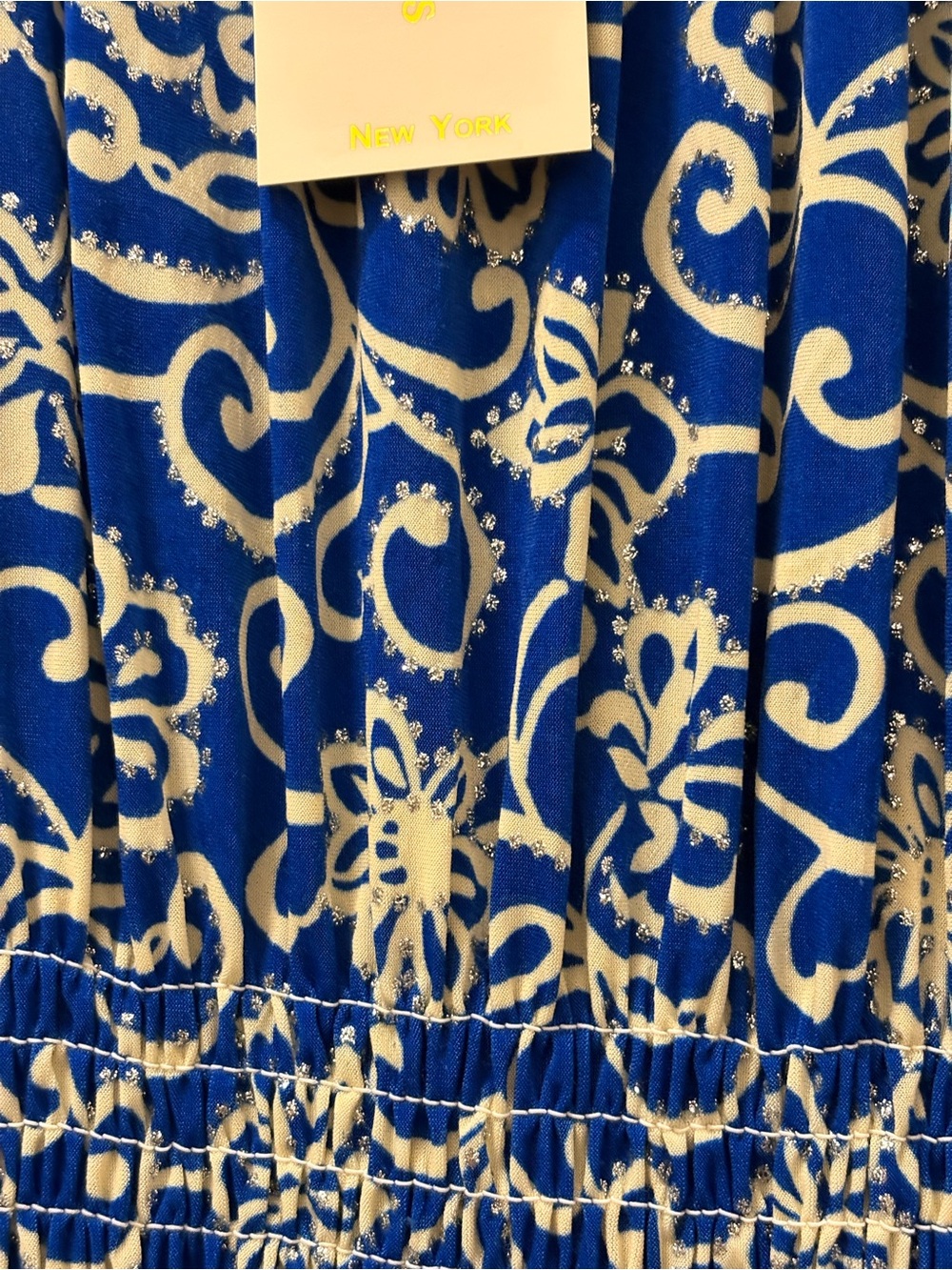 Blue and White Printed Maxi Dress with Smocked Waist- soft flowy and pretty! - Picture 11 of 12